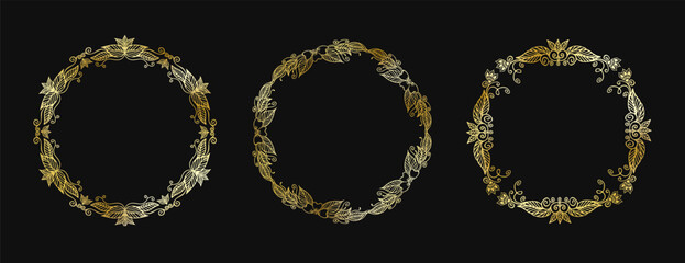 Ornate Golden Round Frames Vector Set