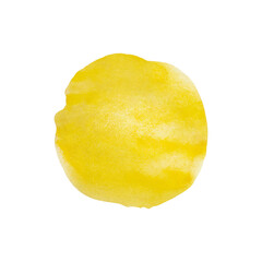 Abstract watercolor hand drawn yellow spot brush stroke isolated. Round shape aquarelle clipart. PNG with transparent background. Clipping path. Flat lay