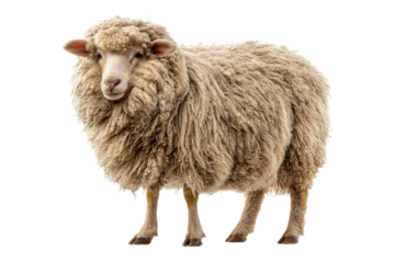 PNG Fluffy sheep on white background: fleece, wool, farm animal, livestock, domestic