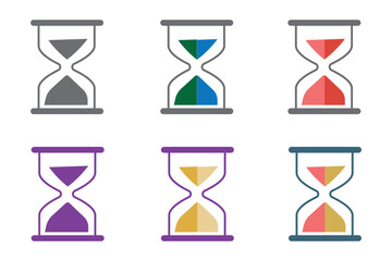 Sand clock set icons. Linear, silhouette style. Vector icons.