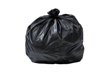 Isolated black trash bag for disposal on a transparent background symbolizes waste management