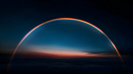 Glowing Rainbow Over Sunset Clouds Aerial View