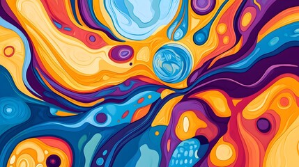 Vibrant abstract design with swirling colors and shapes.