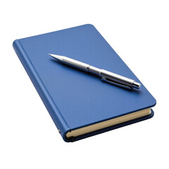Elegant Blue Notebook and Silver Pen on a White Background for Creative Writing and Note Taking