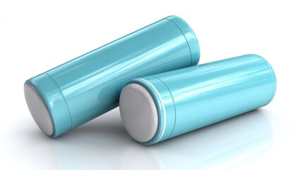 Light teal cylindrical battery or power cell pair
