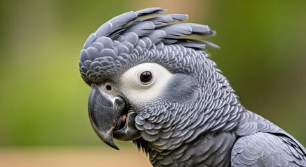 Obraz premium Grey Parrot With Crest Detail Portrait Palm Cockatoo Probosciger Aterrimus New Guinea