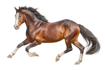 PNG Elegant bay horse galloping with flowing mane and tail