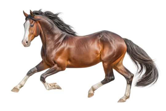 PNG Elegant bay horse galloping with flowing mane and tail