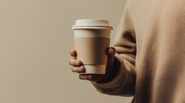 Coffee cup mockup. Paper tea cup take away, coffee to go. Packaging mug mockup, minimal branding design project. Template takeout cup, take away paper glass. Mockup template kraft coffee tea mug