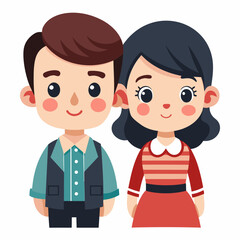 Naklejka premium Adorable Cartoon Couple Illustration. Happy Boy and Girl Together
