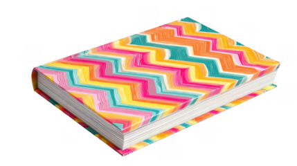 Vibrant and cheerful notebook with a striking chevron pattern, isolated on a transparent background, ready for graphic design projects or educational visuals