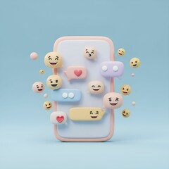  Pink Smartphone Chatting with 3D Emojis and Speech Bubbles
