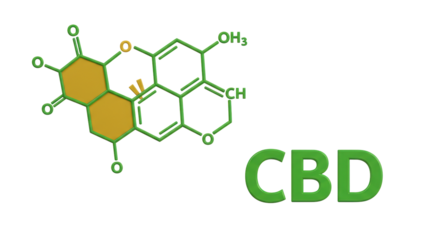 Isolated CBD Molecule Structure with Text on White Background