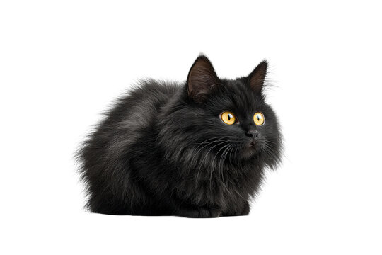 PNG Fluffy black cat with bright yellow eyes in profile view - Powered by Adobe