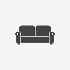 Flat, minimalist icon of a modern two-seat couch in dark gray with smooth curves and padded arms. Ideal for furniture apps, catalogs, or interior design visuals.