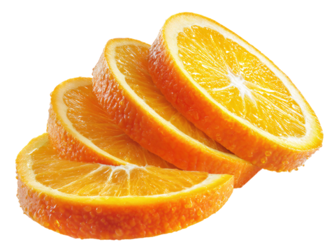 Sliced oranges close up view on transparent background