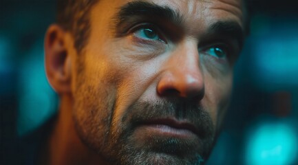 Fototapeta premium Thoughtful finance professional, Pensive trader macro shot, Market uncertainty business concept