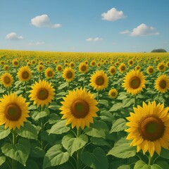 Fototapeta premium A field of sunflowers swaying gently in the breeze