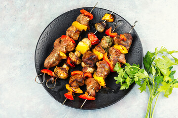 Ready-to-eat meat on skewers.