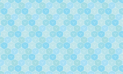 線が入った六角形の線がクロスする青いタイルが並ぶ壁紙