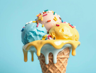 Melting ice cream cone. Created with generative Ai technology