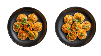 The concept of oriental cuisine. Uzbek food Manti or manty dumplings restaurant concept. Homemade Uzbek dish. recipe background. space for text. top view