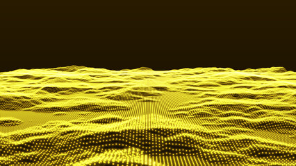 Futuristic abstract digital landscape - Yellow version and Retro land. Flying over data patterns, Abstract dot and lines technology background, Loopable