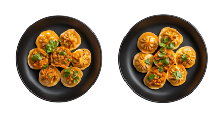 The concept of oriental cuisine. Uzbek food Manti or manty dumplings restaurant concept. Homemade Uzbek dish. recipe background. space for text. top view