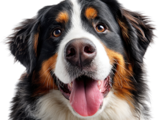 Bernese Mountain Dog Portrait: This image captures a captivating close-up portrait of a Bernese Mountain Dog, showcasing its distinctive tricolor coat, soulful eyes, and friendly demeanor.