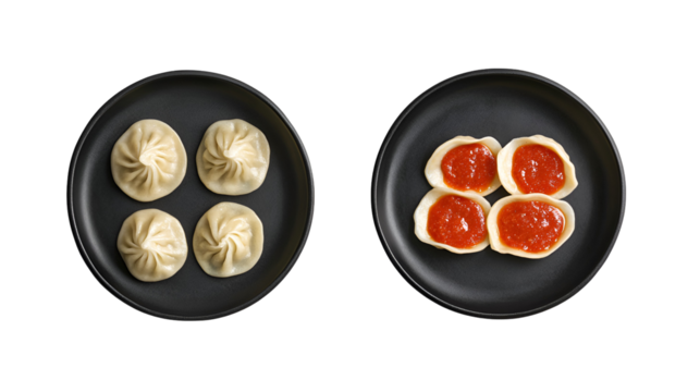 The concept of oriental cuisine. Uzbek food Manti or manty dumplings restaurant concept. Homemade Uzbek dish. recipe background. space for text. top view