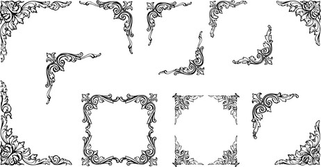 Vintage Ornamental Border and Frame Collection – Decorative Floral & Geometric Elements. Elegant corner embellishment design element
