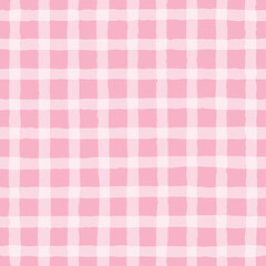 sweet and simple hand-drawn pink gingham pattern with light pink and white squares, perfect for charming and gentle designs.