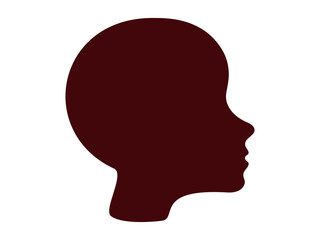 Minimalist silhouette of head of human man of African American race with black skin tone. Face of boy child. White background. Avatar icon, design element, ethnicity, racial identity, nationality