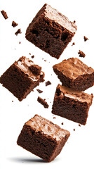 Brownies floating in the air, isolated on a transparent background