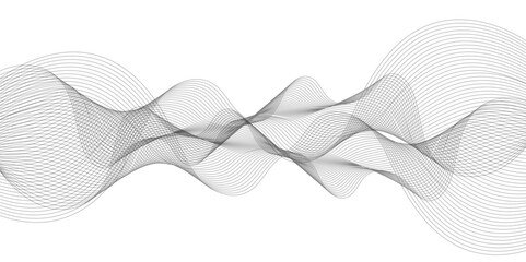 Abstract wave blend lines on transparent background. Design for banner, wallpaper, background and many more. Undulate Grey Wave Swirl, frequency sound wave, twisted curve lines with blend effect.	
