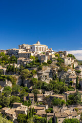 Naklejka premium Gordes dominating the landscape in Vaucluse, Provence Alpes Cote d'Azur, France