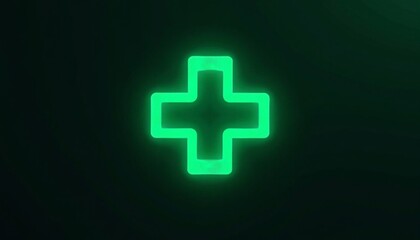 Fototapeta premium Luminescent emerald medical cross radiating in the inky depths of the night