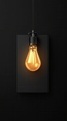 A glowing vintage light bulb hangs against a dark, minimalistic background, creating a warm and modern ambiance.