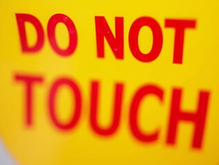 Close-up image of a Do Not Touch sign with bold red letters on a yellow background