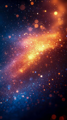 Naklejka premium Cosmic Nebula Sparkle: An abstract depiction of the universe with clusters of golden and blue lights creating a nebula effect