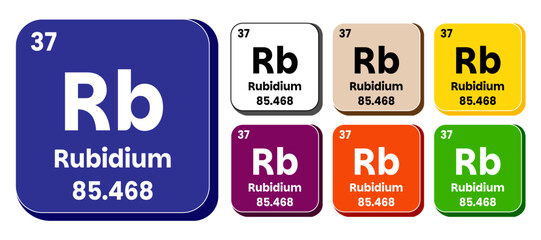 Rb, Rubidium element vector icon set, periodic table element. Vector illustration EPS 10 File. Isolated on white background.