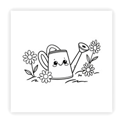 Hand Drawn Garden Tools and Plants