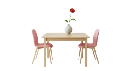 Isolated Dining Table with Vase and Flower