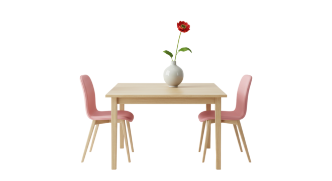 Isolated Dining Table with Vase and Flower