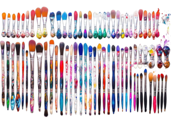 Colorful paintbrushes in rows, various patterns