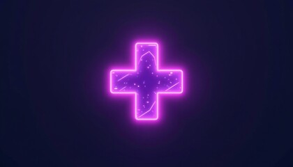 Fototapeta premium Vibrant plus sign illuminating the darkness with a neon glow and purple hue