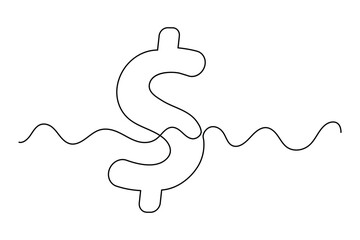 Continuous line dollar illustration outline