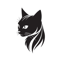 Obraz premium Cat head vector silhouette art illustration, cat icon, on a white background