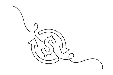 Continuous line dollar illustration outline