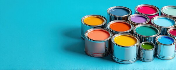 Paint cans with colorful vibrant paint